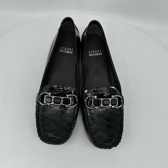 Stuart Weitzman Patent Leather Croc Embossed Wedge Buckle Loafer Women’s 4 - Picture 10 of 15